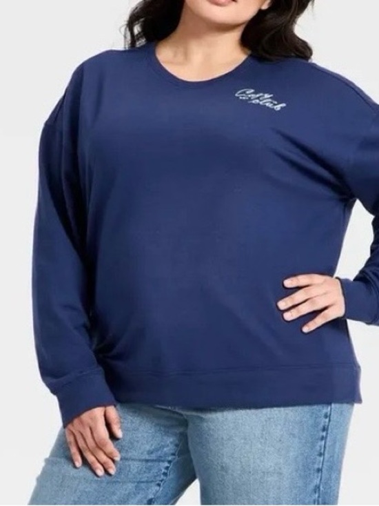 Ava & Viv Sweaters - 💙🌿 Ava & Viv Cozy Club French Terry Sweatshirt – Navy Blue 3X 🌿